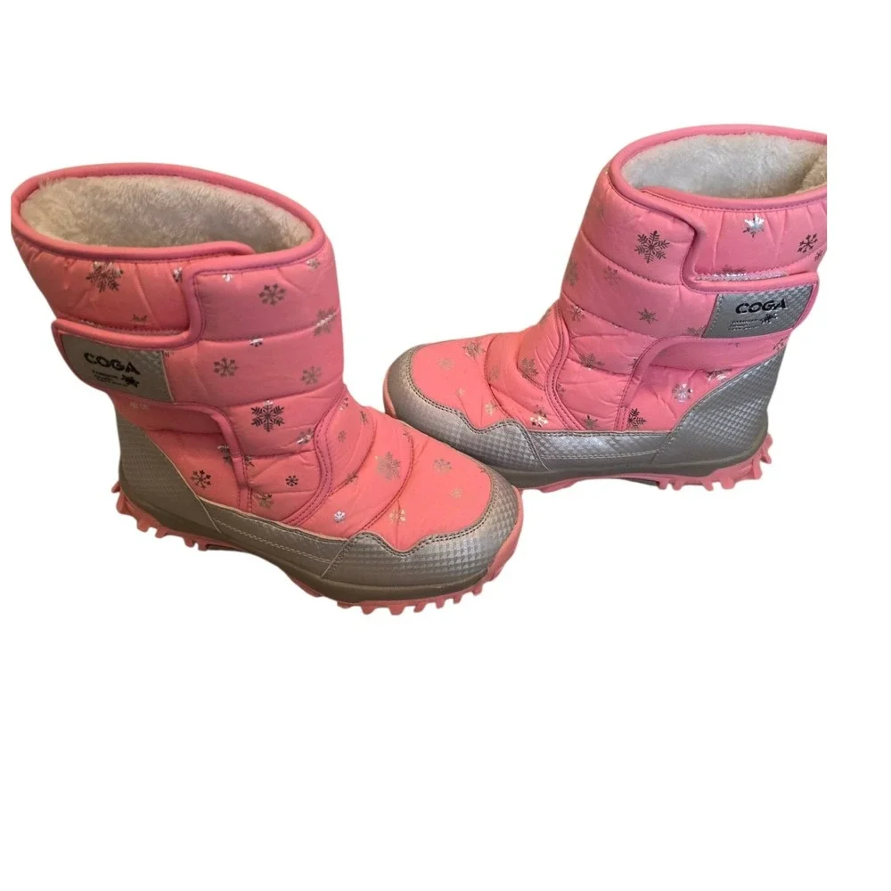 COGA Girls Pink Snowflake Puffer Winter Snow Boots Warm Cozy Toddler‎ Kid Suze 4